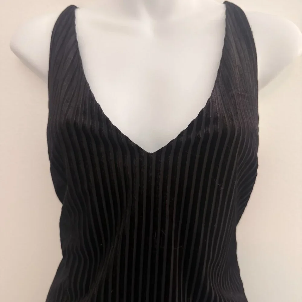 Forever 21 Black Ribbed Velvet Deep V Midi Dress | L - Picture 7 of 12